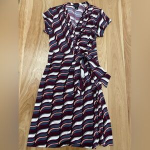 Ann Taylor Factory Pleated Collar Geometric Short Sleeve Wrap Dress Women’s Sz 8